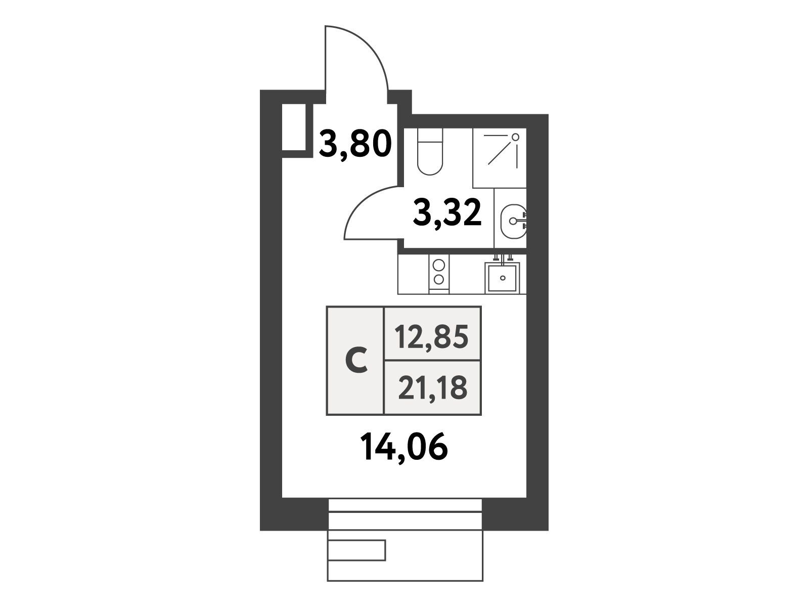 Планировка: Студия 21.10 м² в новостройке Смарт Гарден
