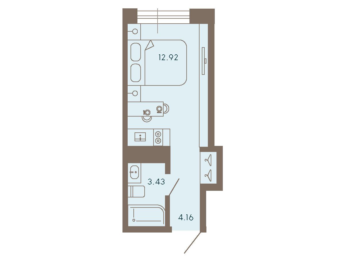 Планировка: 1-комн. квартира 20.51 м² в новостройке 17/33 Петровский остров