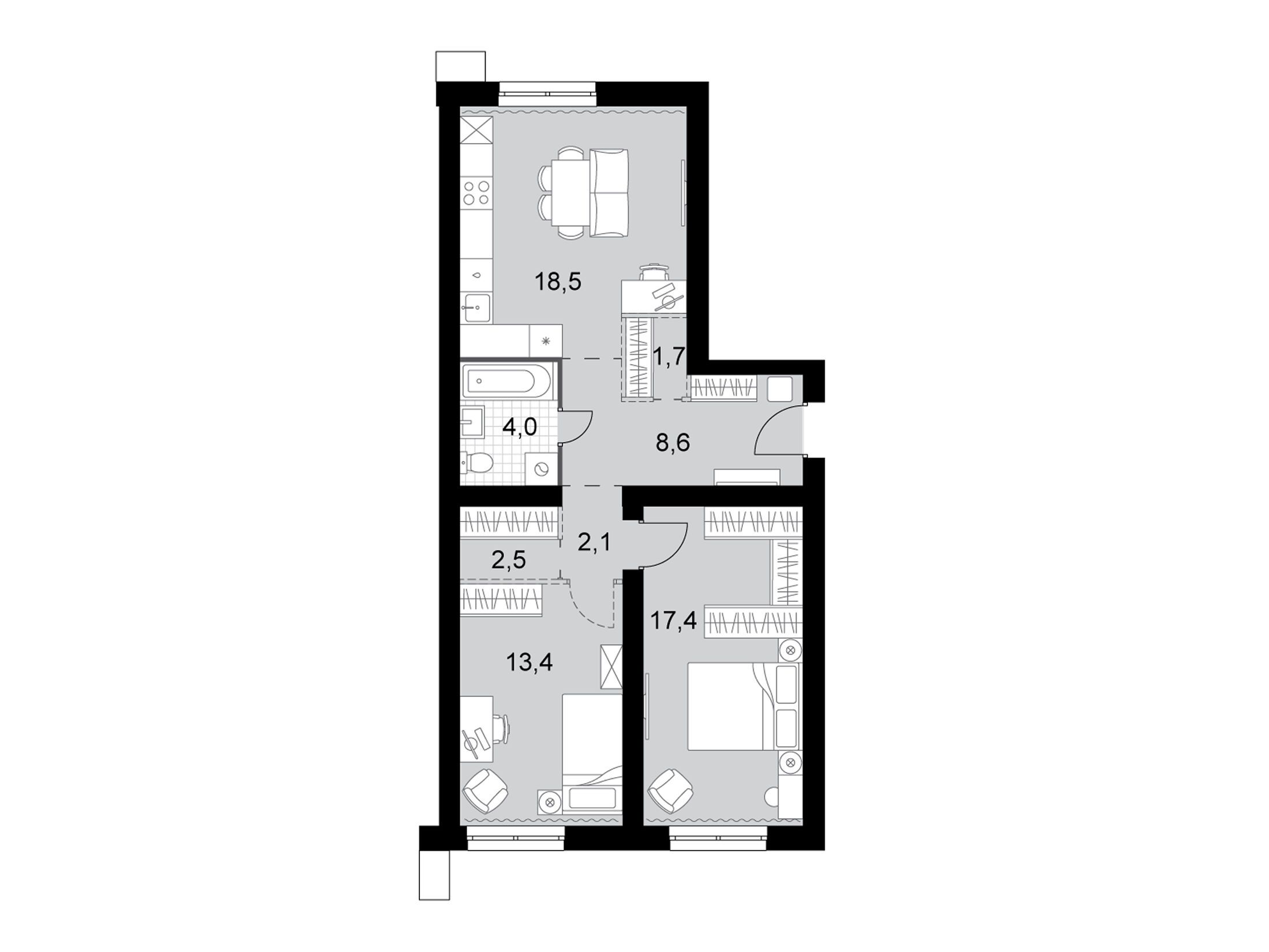 Планировка: 3-комн. квартира 68.20 м² в новостройке Дубровицы клаб