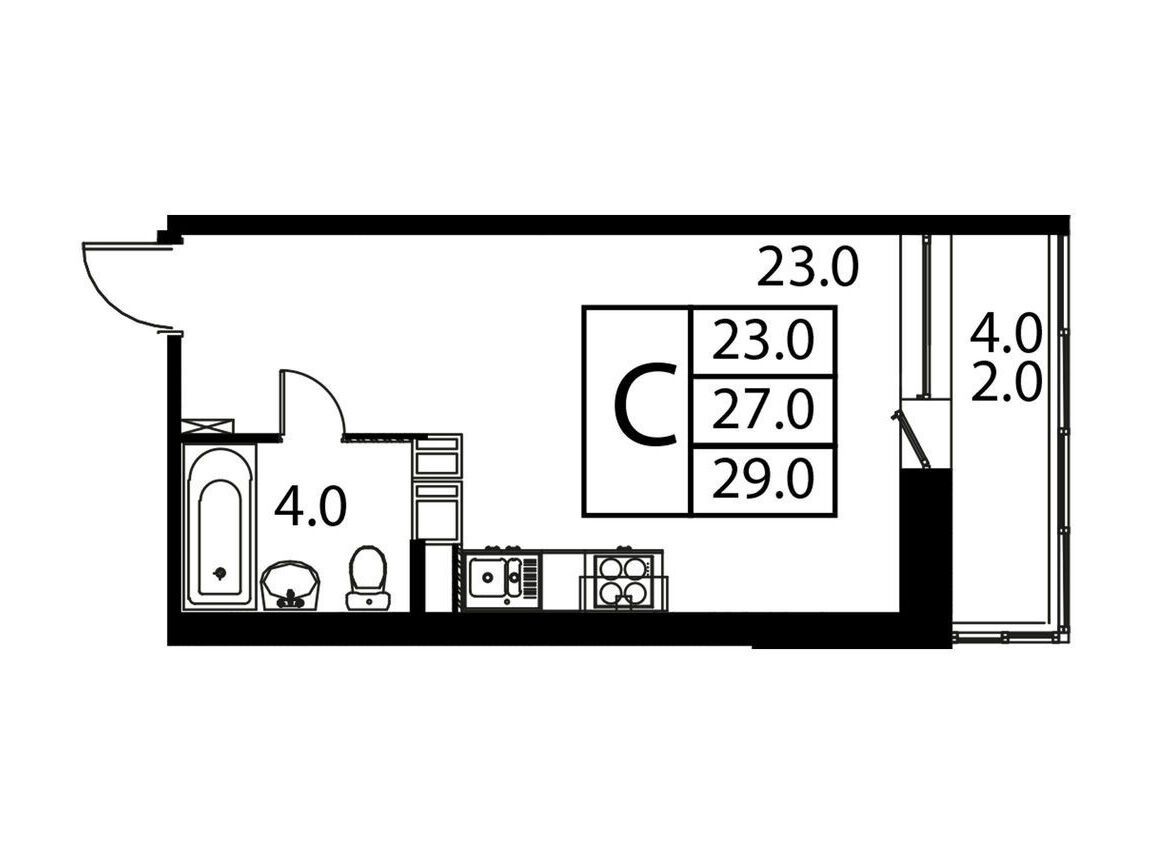 Планировка: Студия 29.00 м² в новостройке Космос