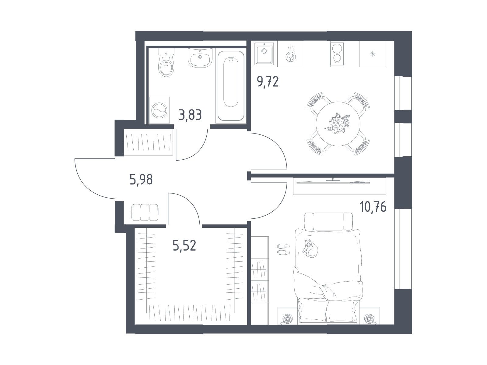 Планировка: 1-комн. квартира 35.81 м² в новостройке Остафьево