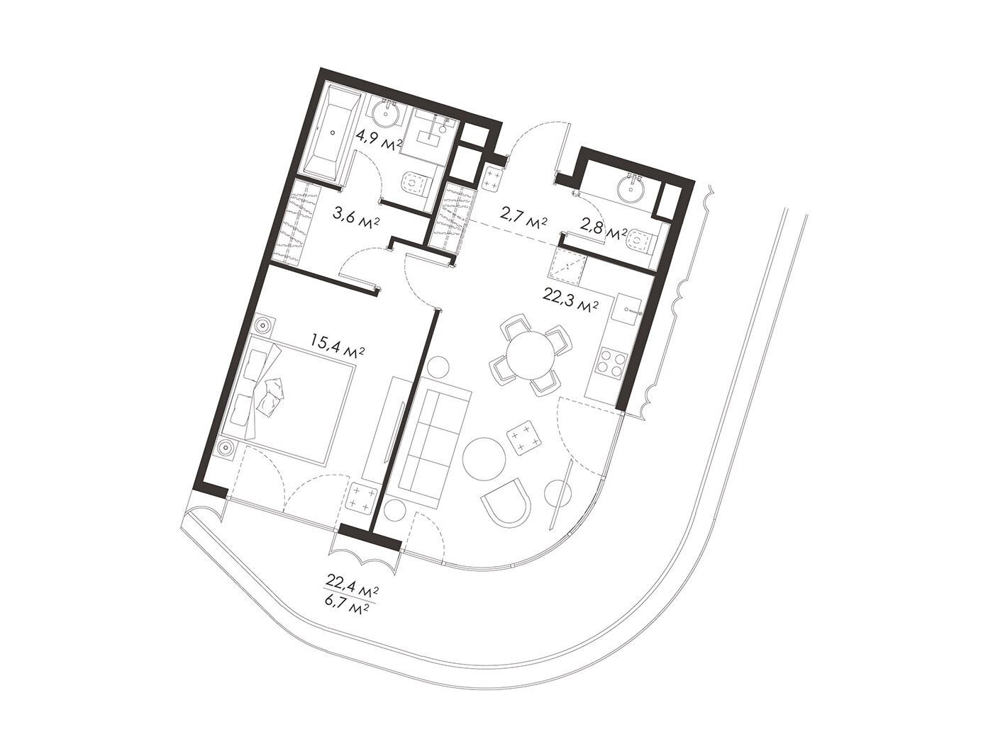 Планировка: 1-комн. квартира 59.30 м² в новостройке Кинг энд Санс