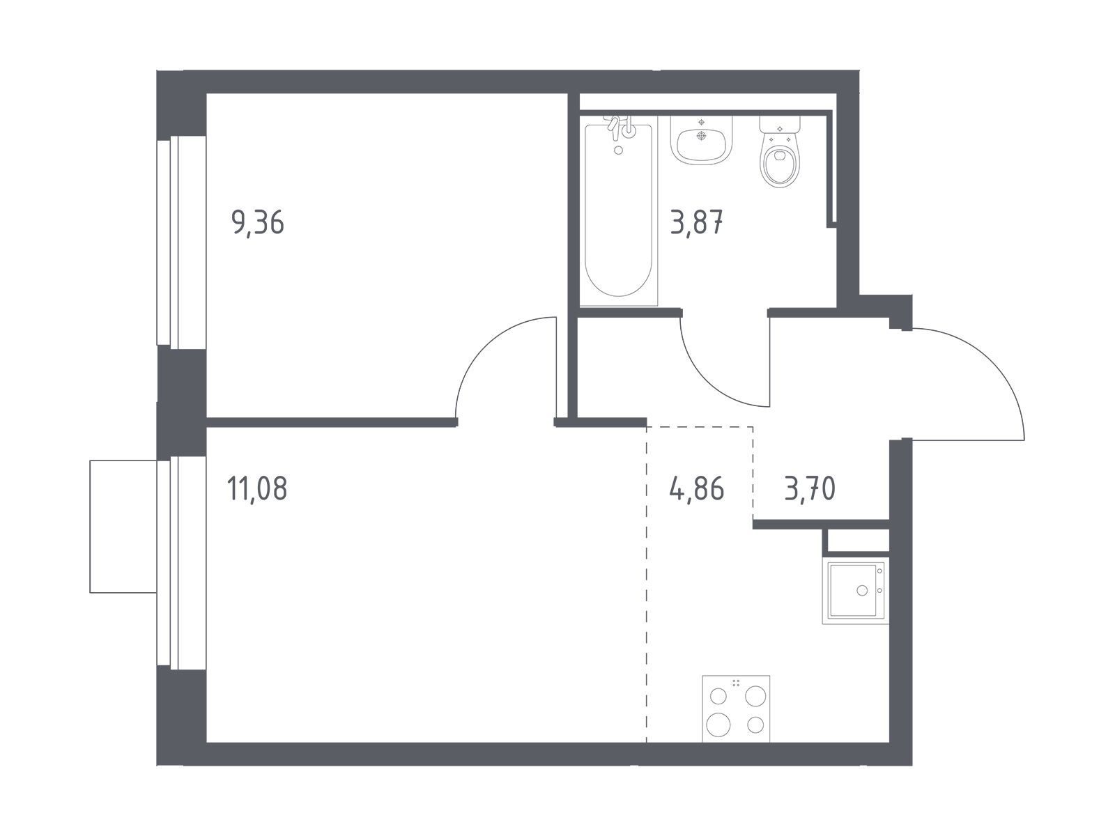 Планировка: 1-комн. квартира 32.87 м² в новостройке Молжаниново