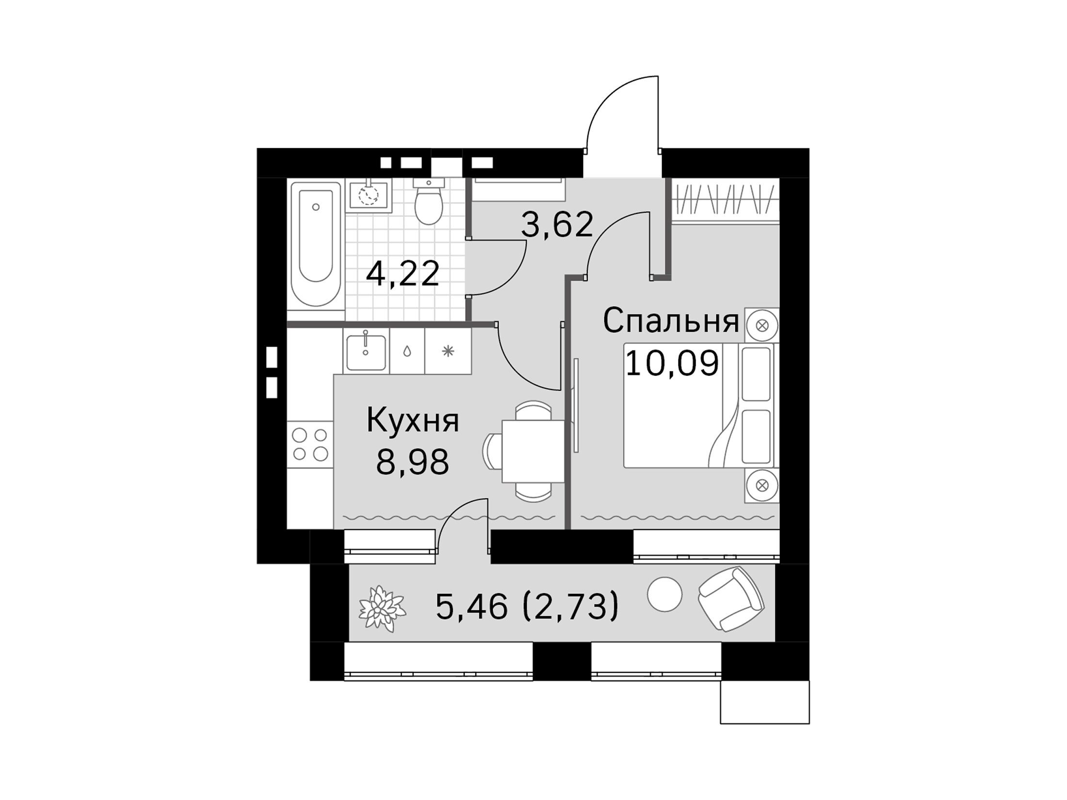 Планировка: 1-комн. квартира 29.64 м² в новостройке Жаворонки Клаб