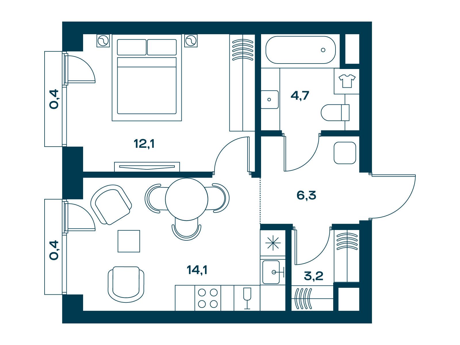 Планировка: 1-комн. квартира 41.20 м² в новостройке Соул