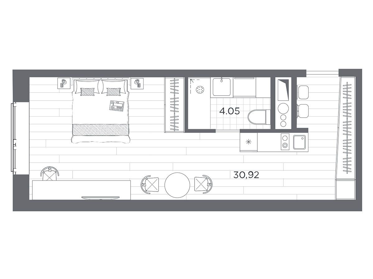 Планировка: Студия 34.97 м² в новостройке Ладожский Авенир