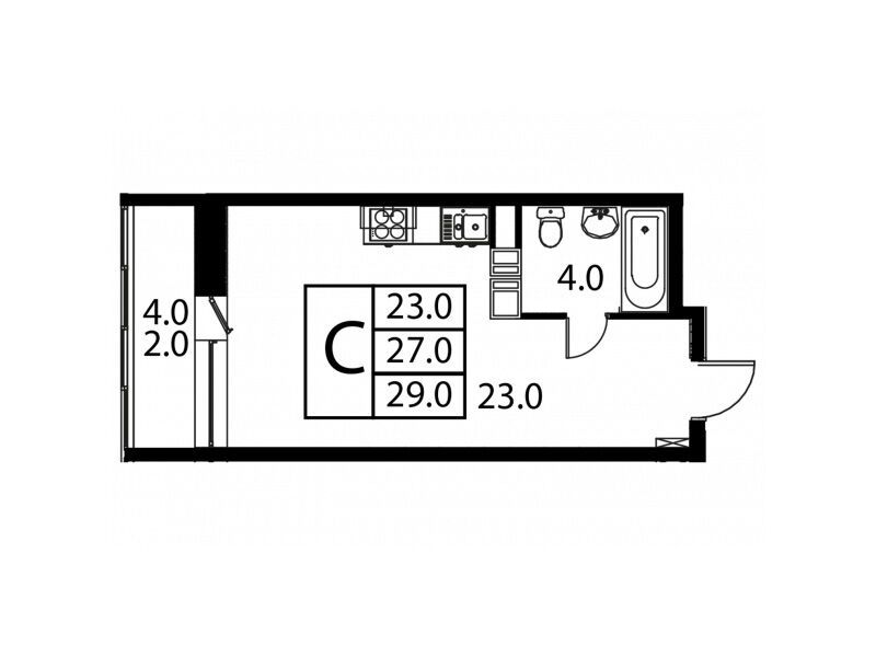 Планировка: Студия 29.00 м² в новостройке Космос