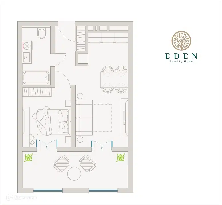 Планировка: 1-комн. квартира 80.90 м² в новостройке Эден