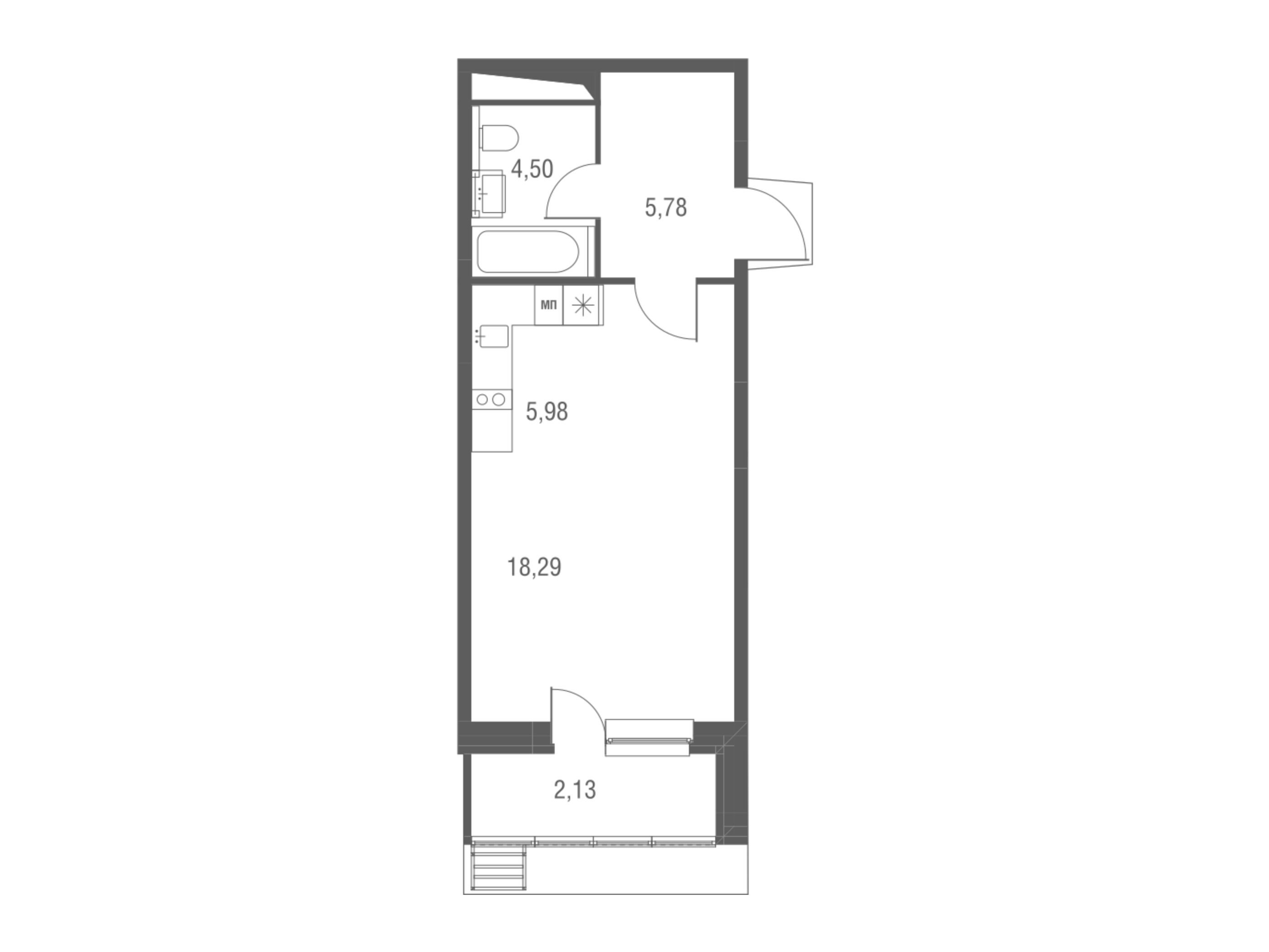 Планировка: Студия 36.40 м² в новостройке ЖК Одинбург