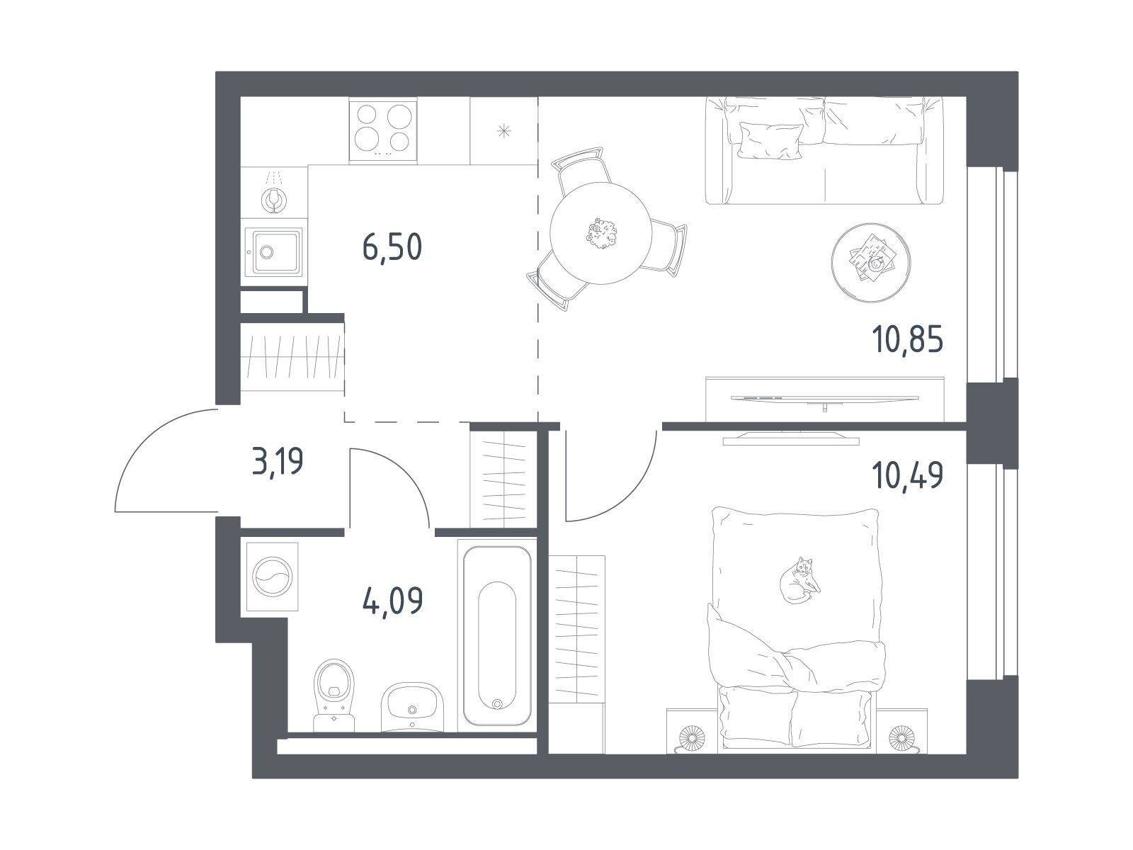 Планировка: 1-комн. квартира 35.12 м² в новостройке Новое Видное
