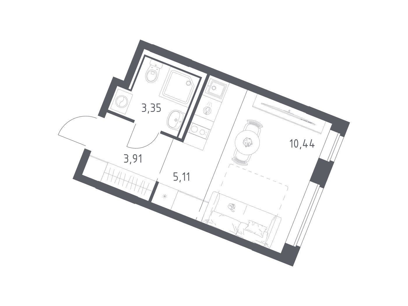 Планировка: Студия 22.81 м² в новостройке Квартал Западный