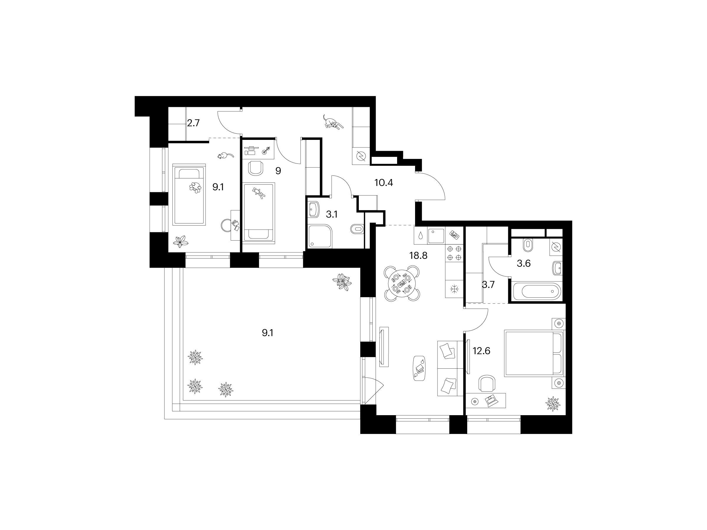 Планировка: 3-комн. квартира 82.10 м² в новостройке Онежский вал