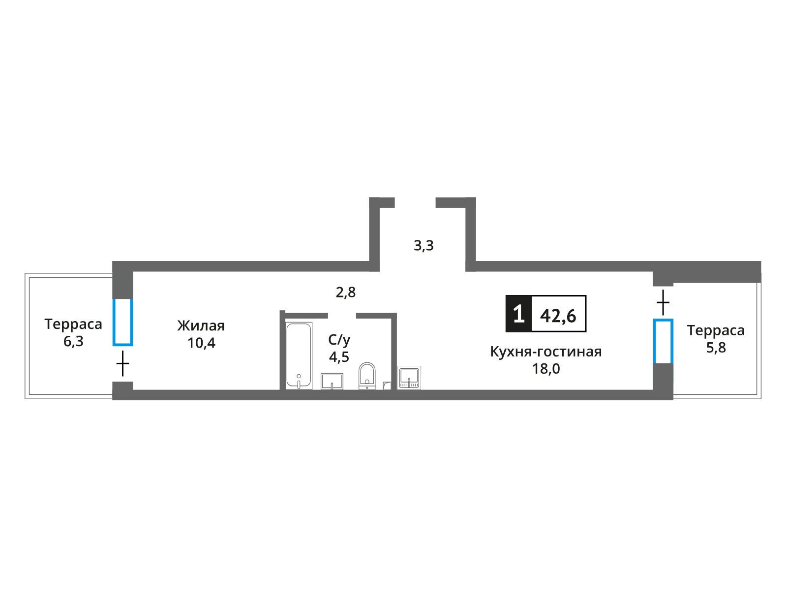Планировка: 1-комн. квартира 39.00 м² в новостройке ЖК Никольский квартал Отрада