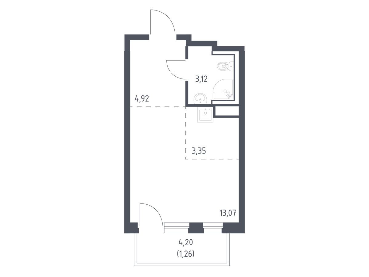 Планировка: Студия 25.72 м² в новостройке Новые Лаврики