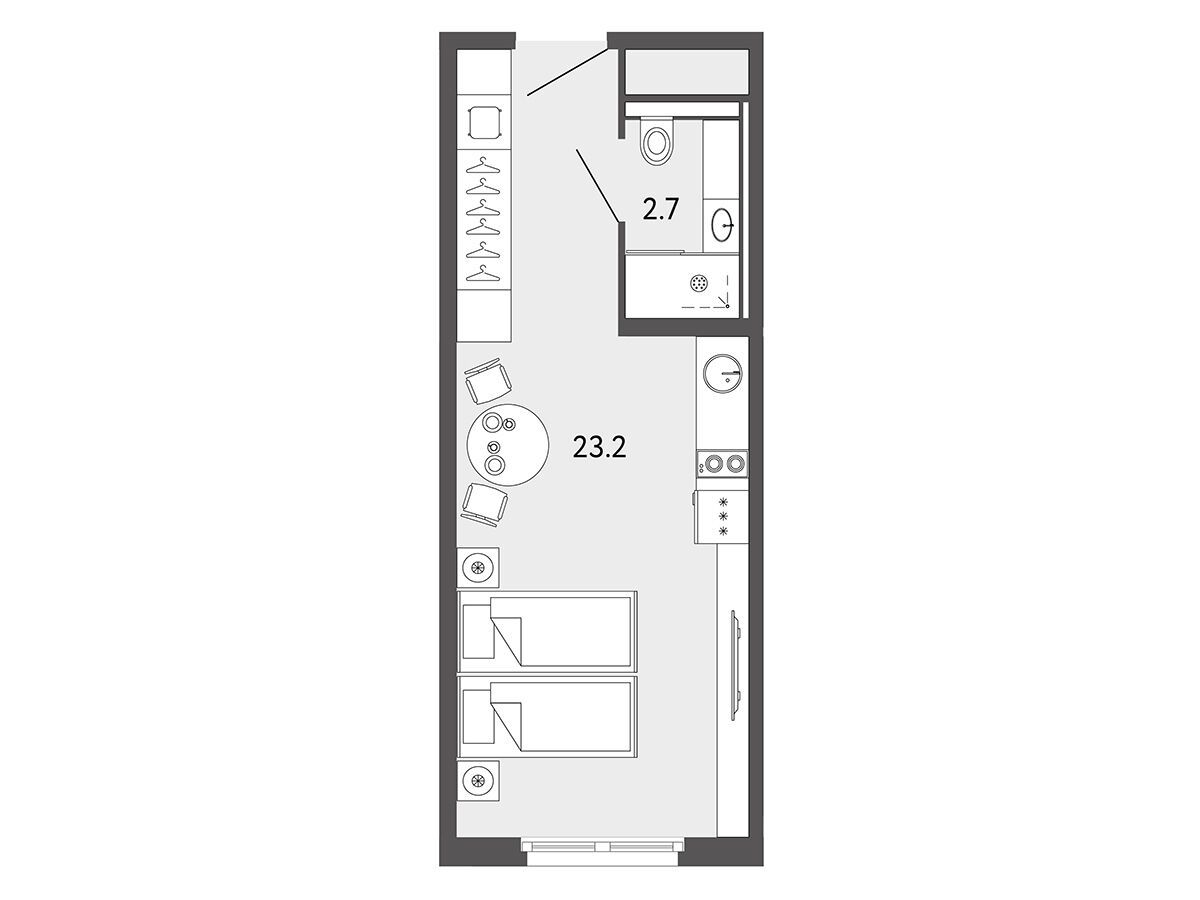 Планировка: Студия 25.90 м² в новостройке Артстудио Московский