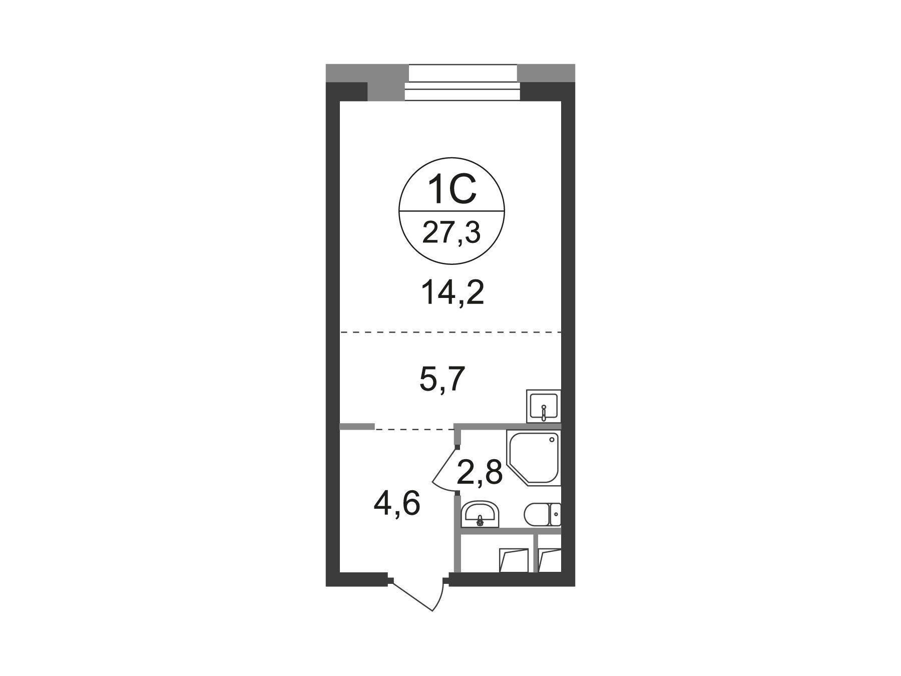 Планировка: Студия 27.30 м² в новостройке Первый Московский