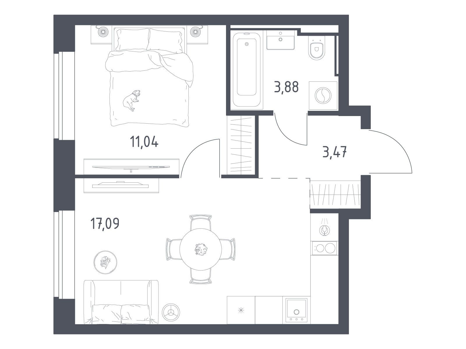 Планировка: 1-комн. квартира 35.48 м² в новостройке Литературный Квартал