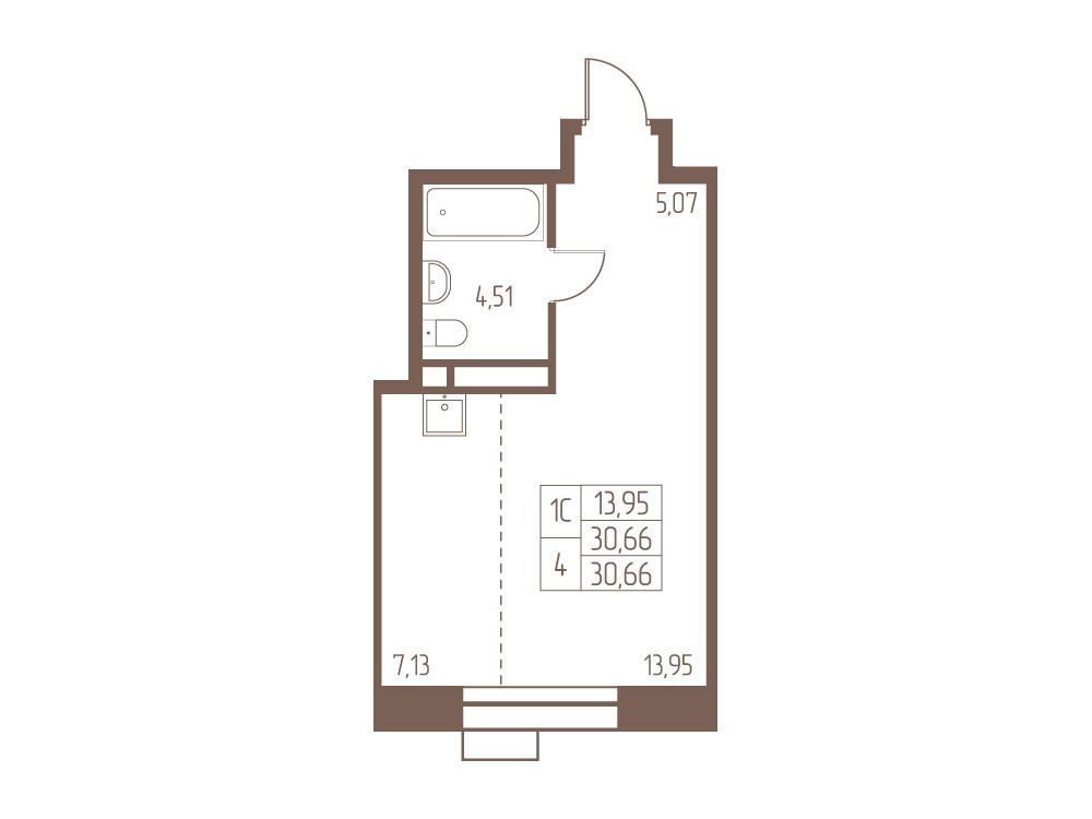 Планировка: Студия 30.70 м² в новостройке Западная Ивантеевка
