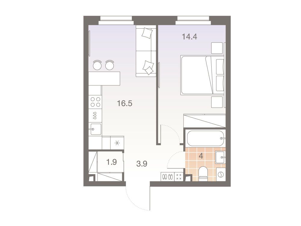 Планировка: 2-комн. квартира 40.70 м² в новостройке Твелв