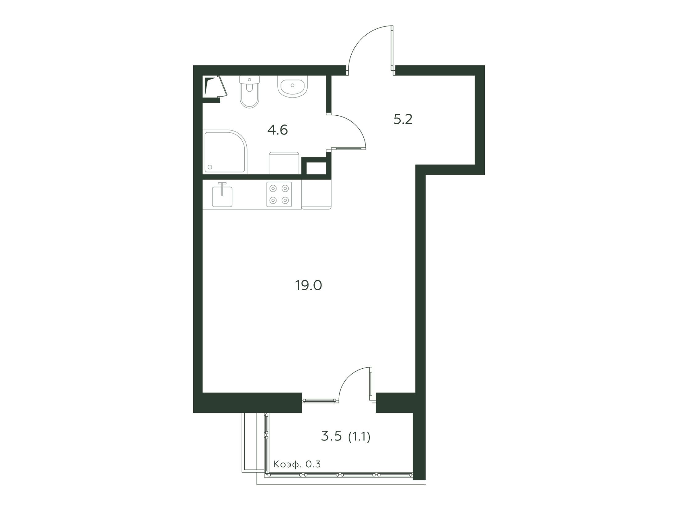 Планировка: Студия 29.90 м² в новостройке Павлово 3