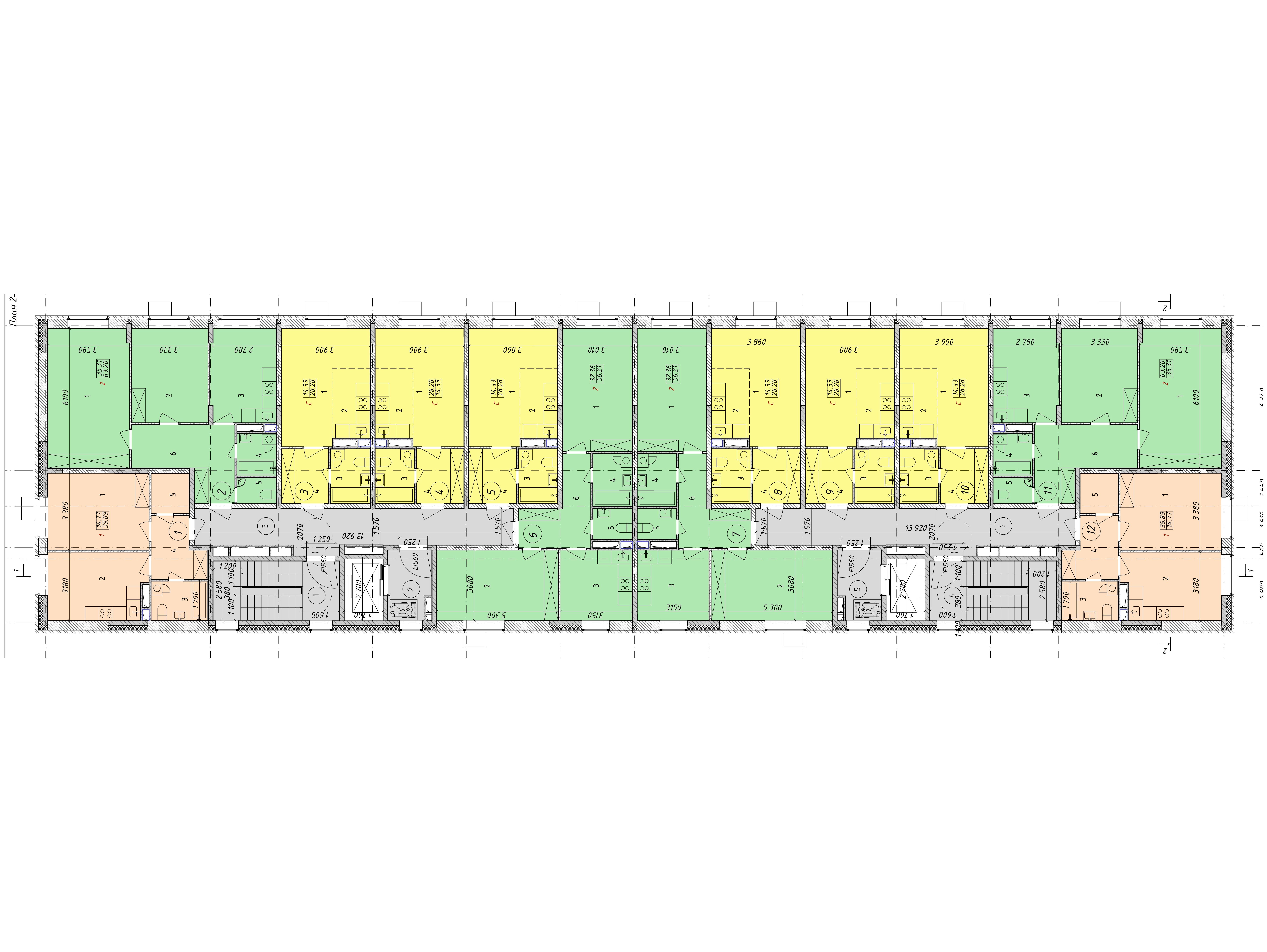 Планировка: 2-комн. квартира 63.20 м² в новостройке Солнечный