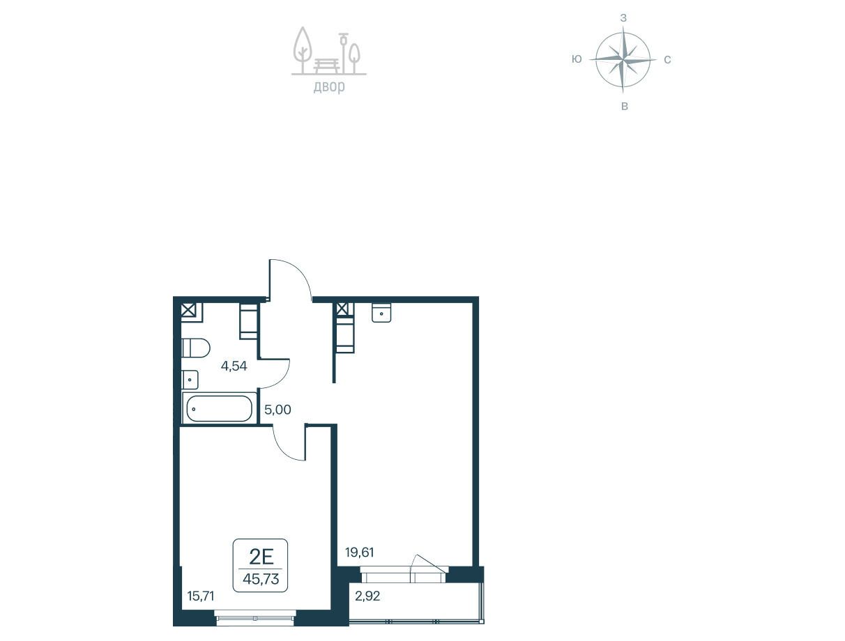 Планировка: Студия 45.73 м² в новостройке Расцветай в Янино