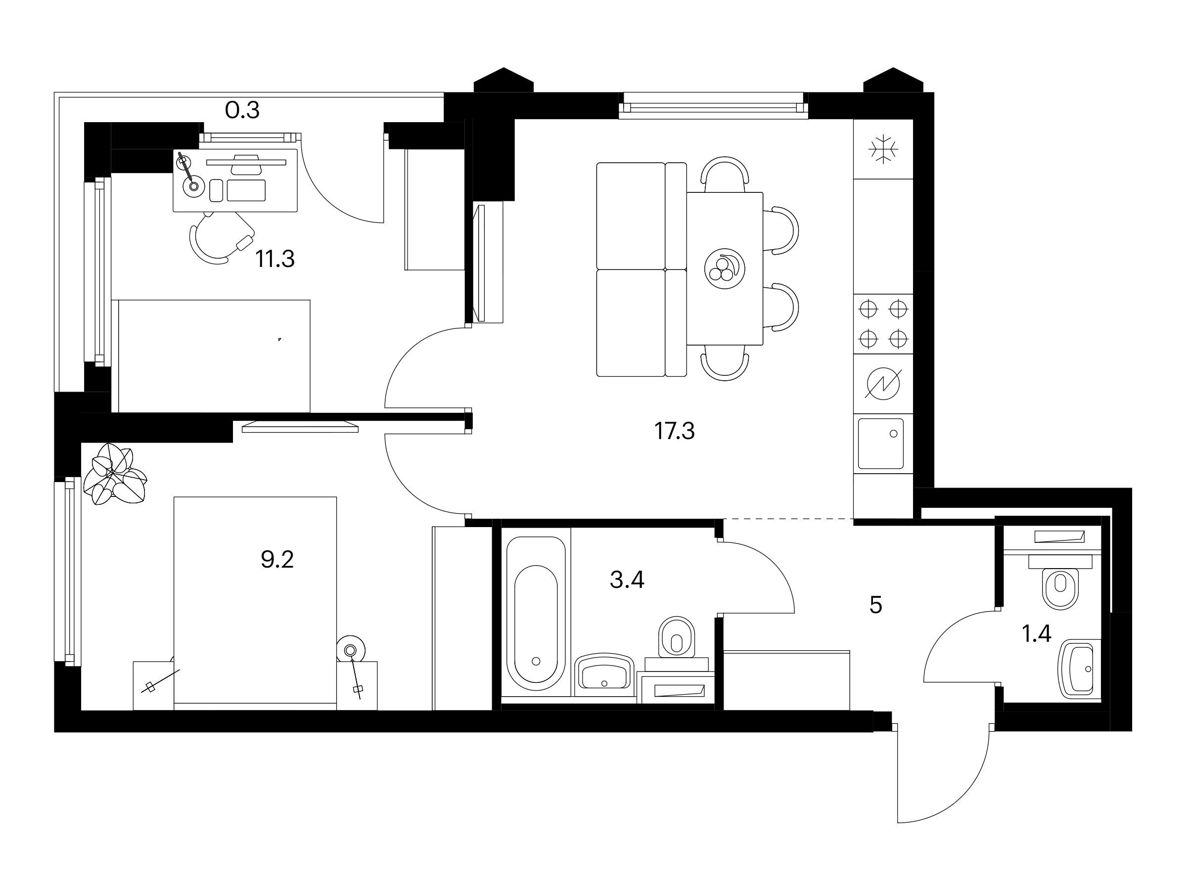 Планировка: 2-комн. квартира 47.90 м² в новостройке Бусиновский парк