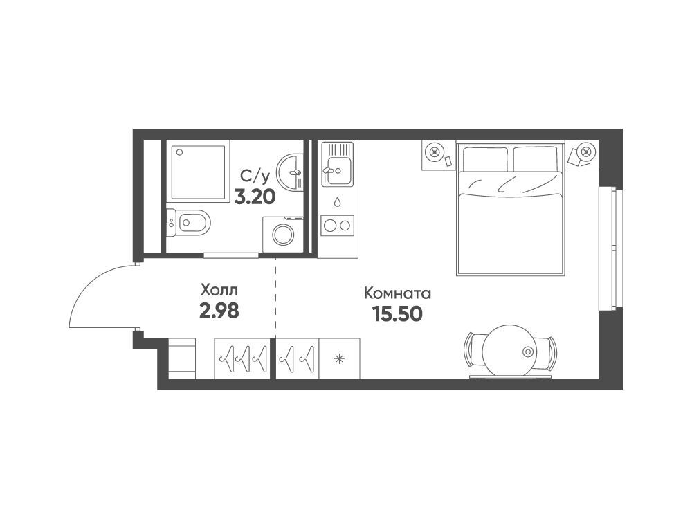 Планировка: Студия 21.68 м² в новостройке Avenue Apart Pulkovo