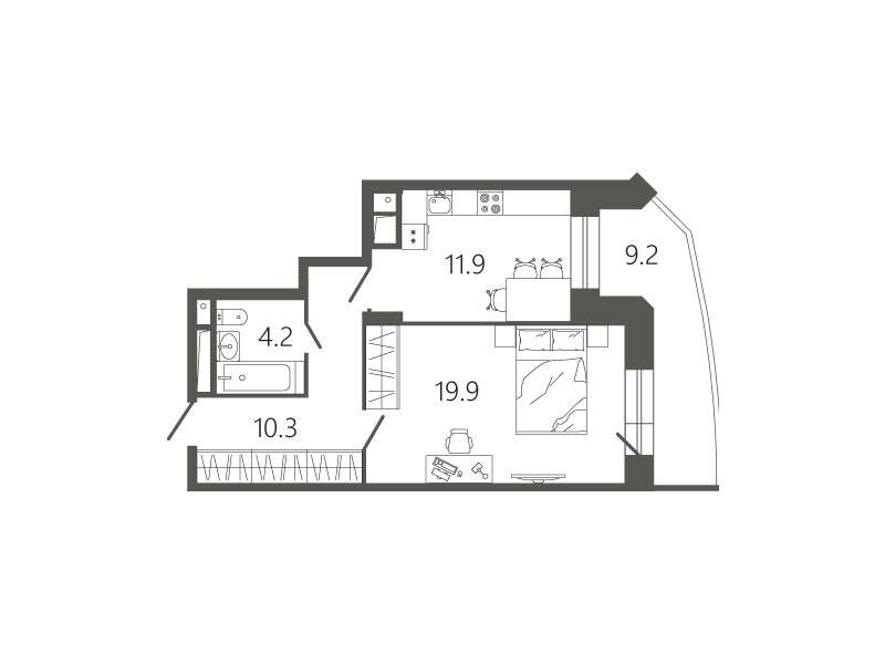 Планировка: 1-комн. квартира 49.10 м² в новостройке ЖК Мессиер 18