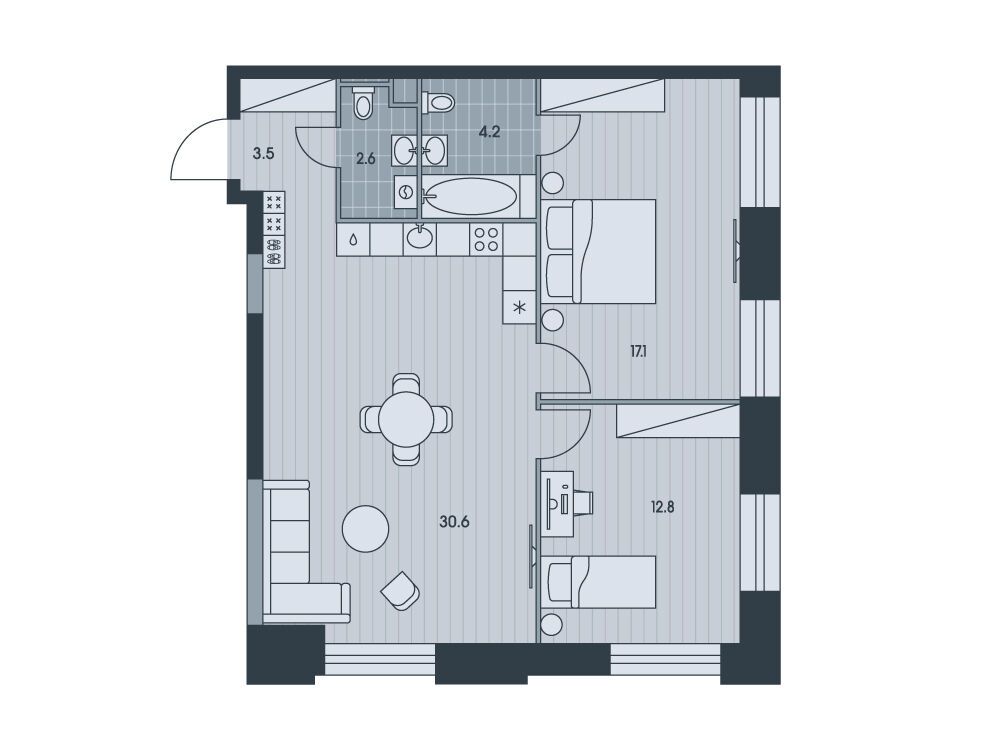 Планировка: 3-комн. квартира 70.90 м² в новостройке Эвер