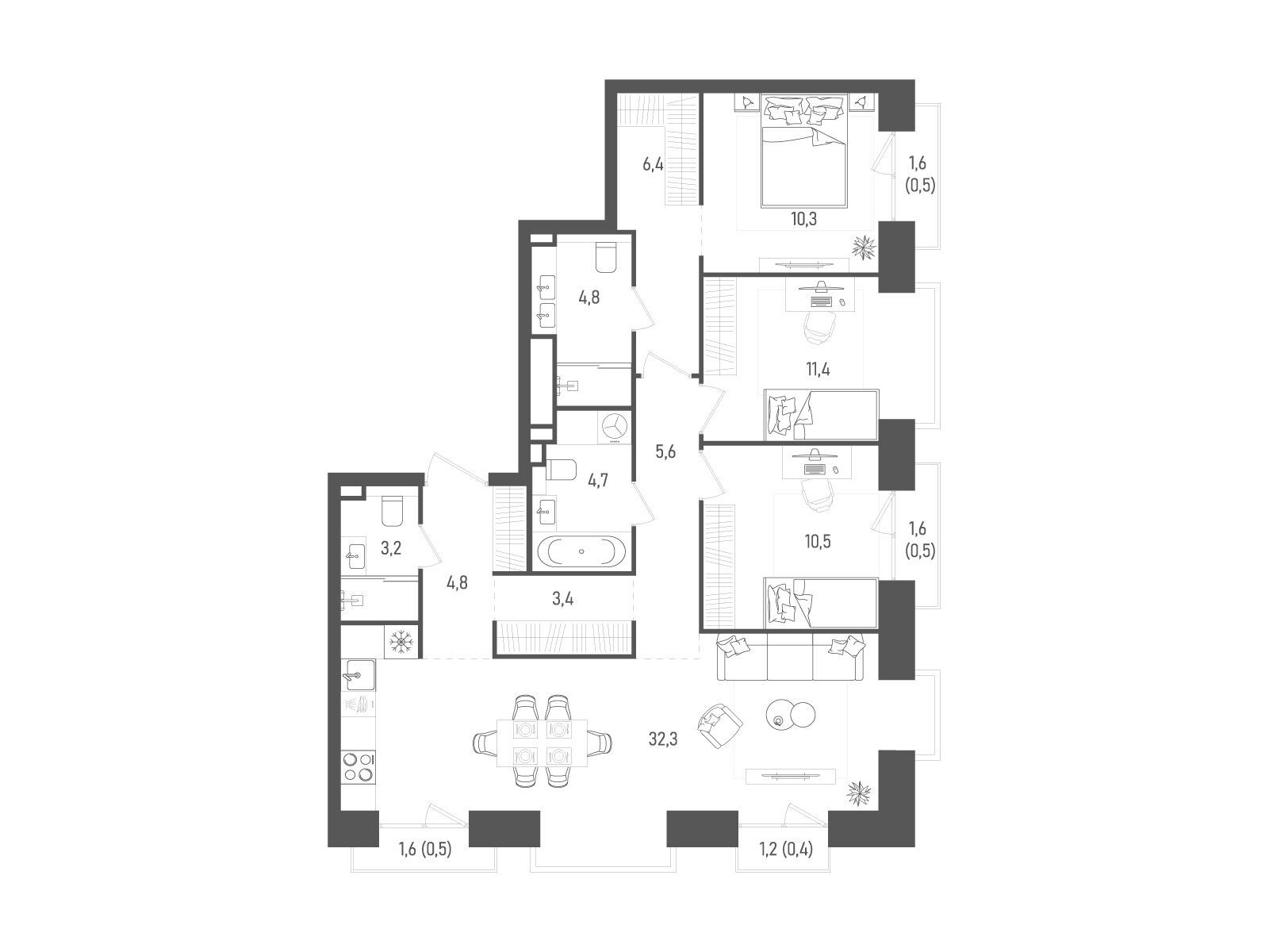 Планировка: 3-комн. квартира 99.30 м² в новостройке Татум