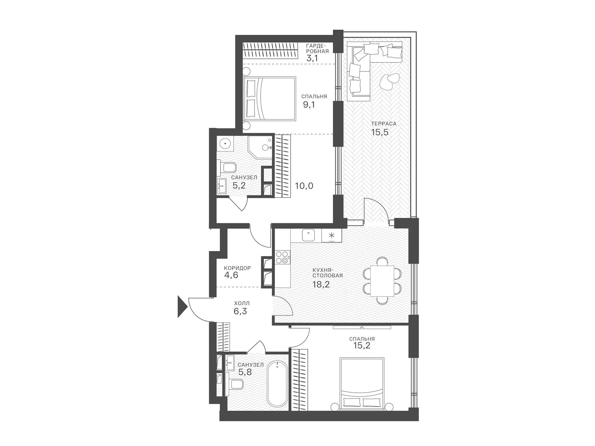 Планировка: 2-комн. квартира 71.42 м² в новостройке Крылатская 33