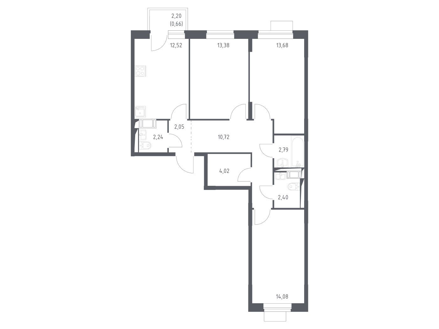 Планировка: 3-комн. квартира 78.54 м² в новостройке ЖК Пятницкие Луга