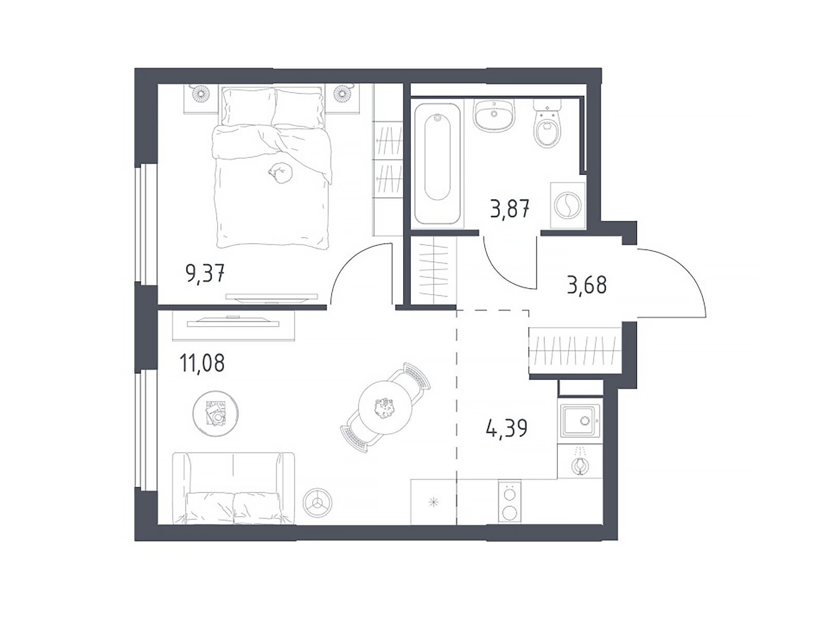 Планировка: 1-комн. квартира 32.39 м² в новостройке Горки Парк