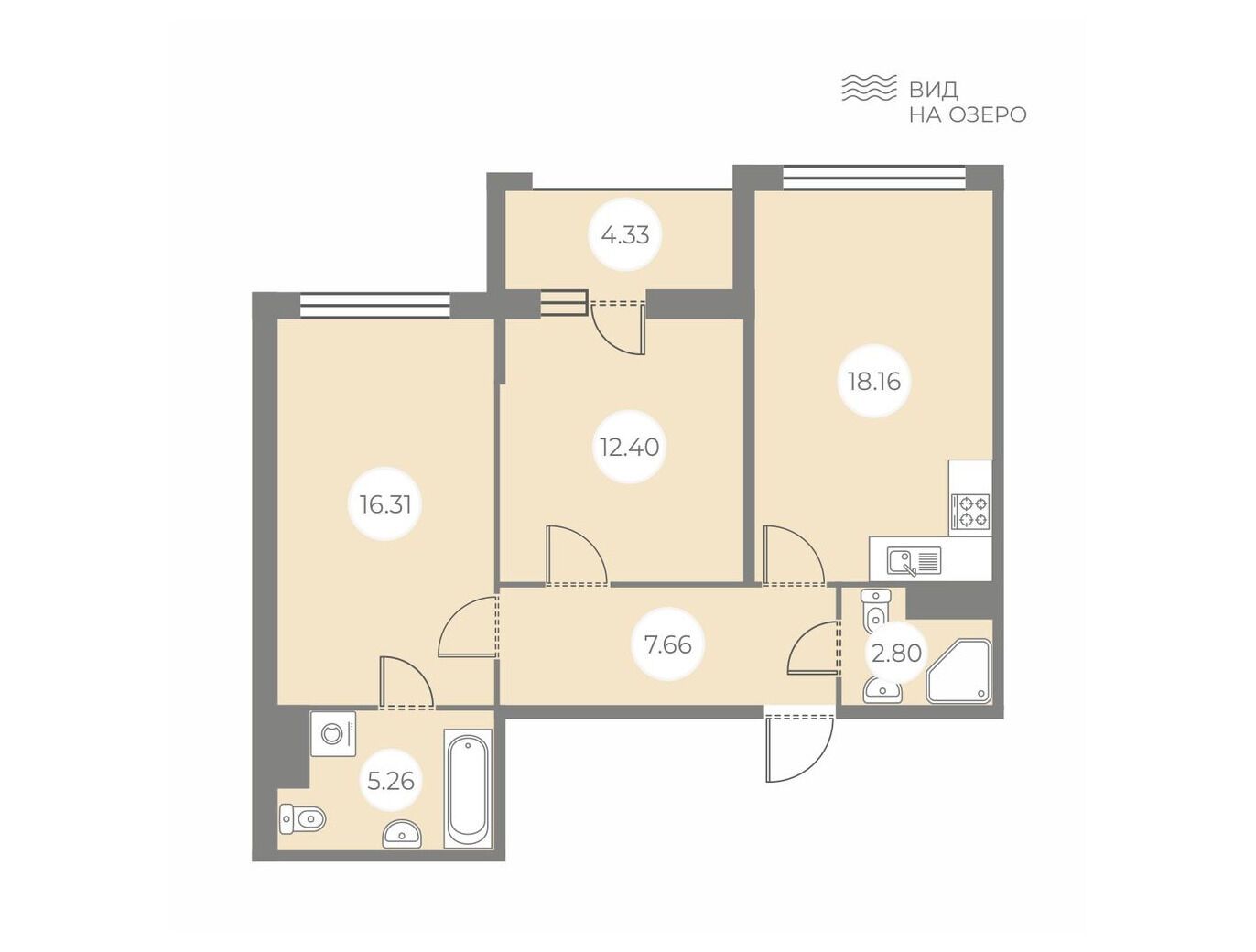 Планировка: 2-комн. квартира 64.76 м² в новостройке БФА в Озерках