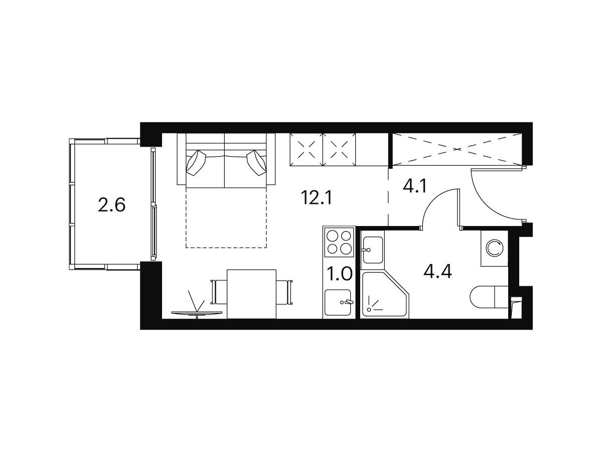Планировка: Студия 24.20 м² в новостройке Аквилон Сигнал