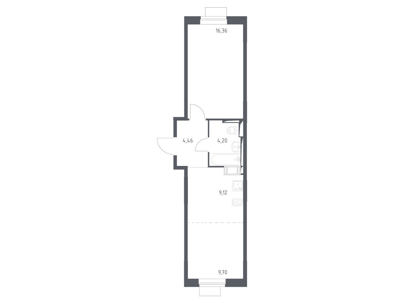Планировка: 1-комн. квартира 43.84 м² в новостройке ЖК Пятницкие Луга