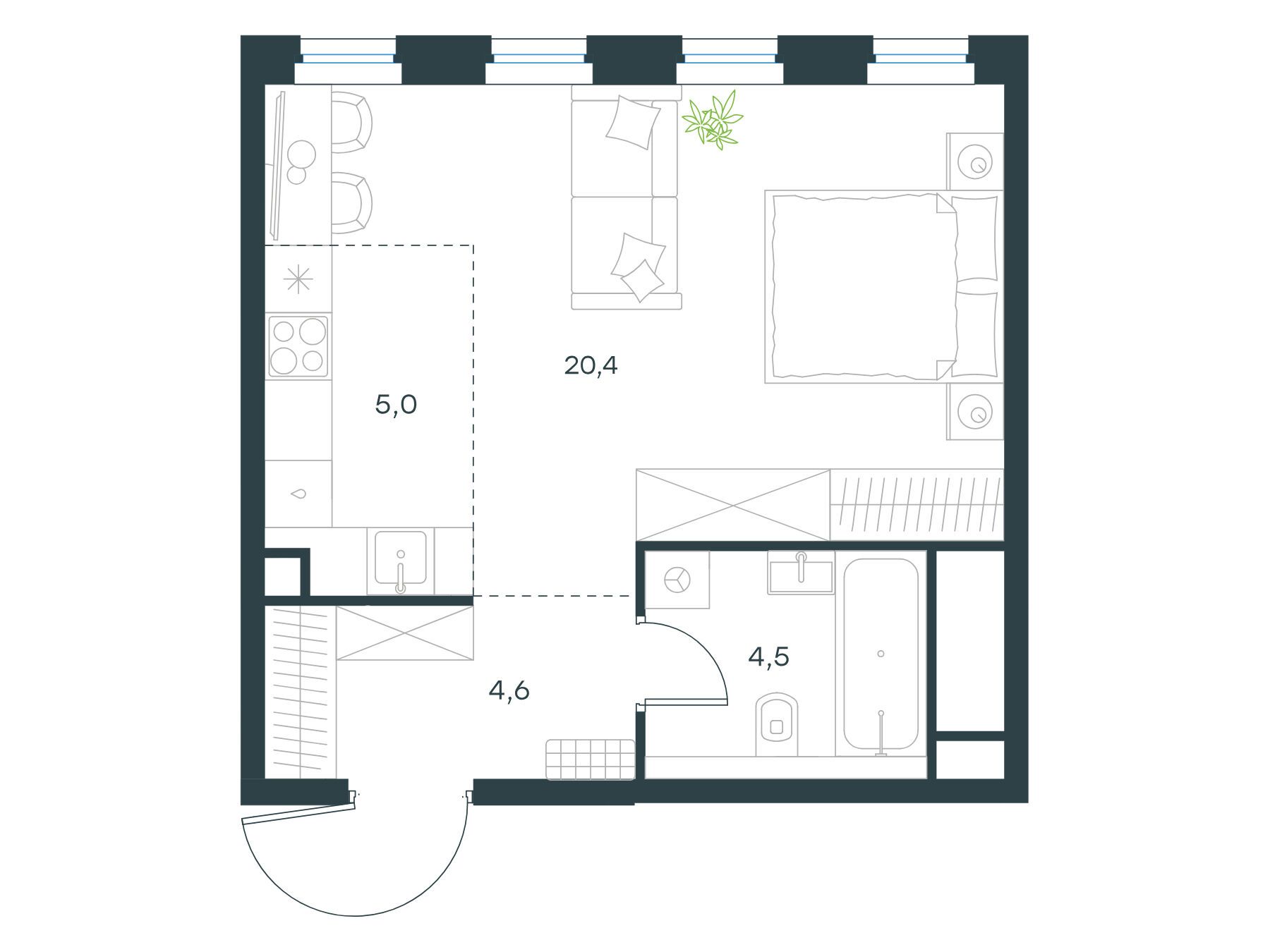 Планировка: Студия 34.50 м² в новостройке Левел Селигерская