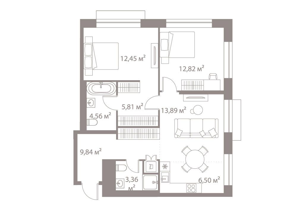 Планировка: 2-комн. квартира 69.22 м² в новостройке Лайф Варшавская