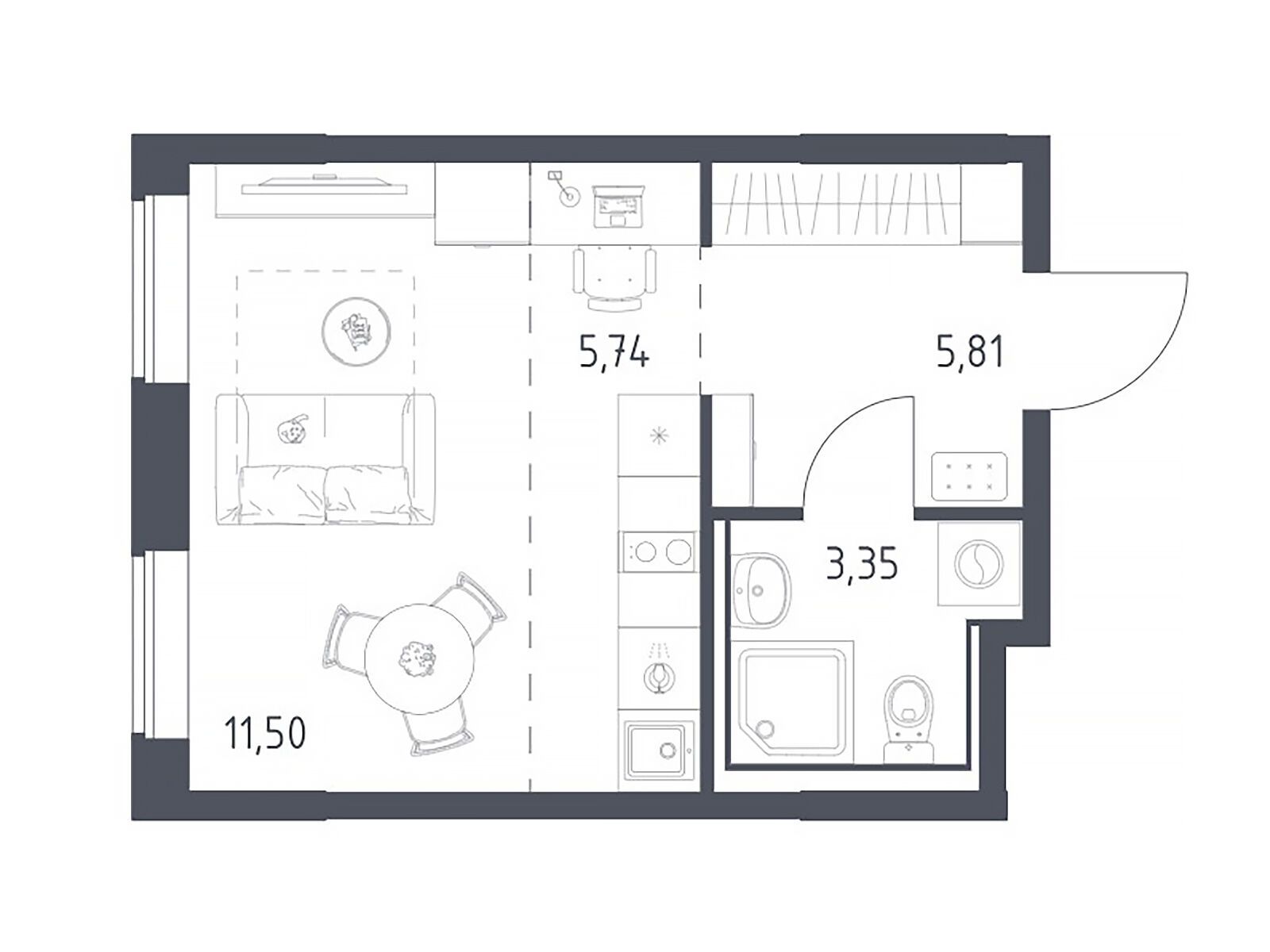 Планировка: Студия 26.40 м² в новостройке Прибрежный Парк