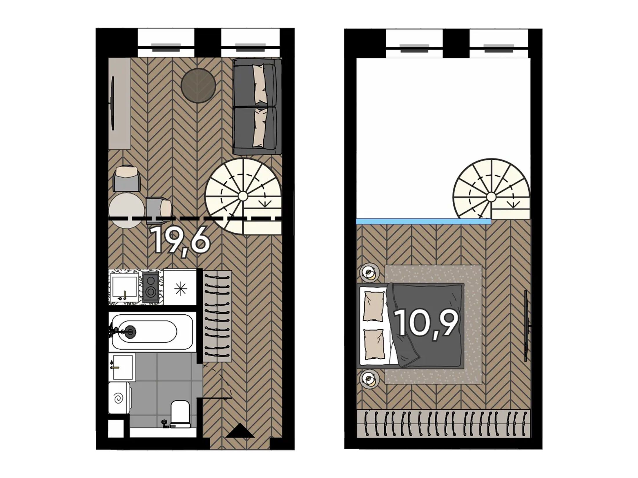 Планировка: Студия 19.60 м² в новостройке Зорге 9
