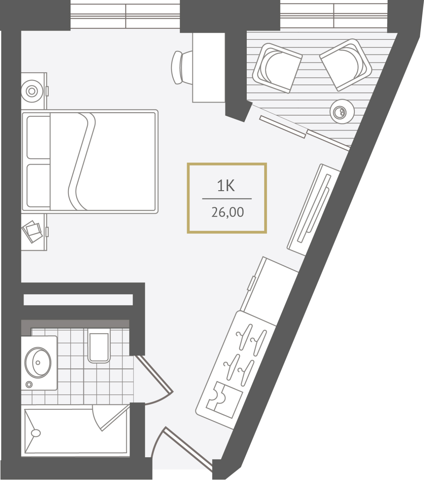 Планировка: 1-комн. квартира 26.40 м² в новостройке Гринмонт