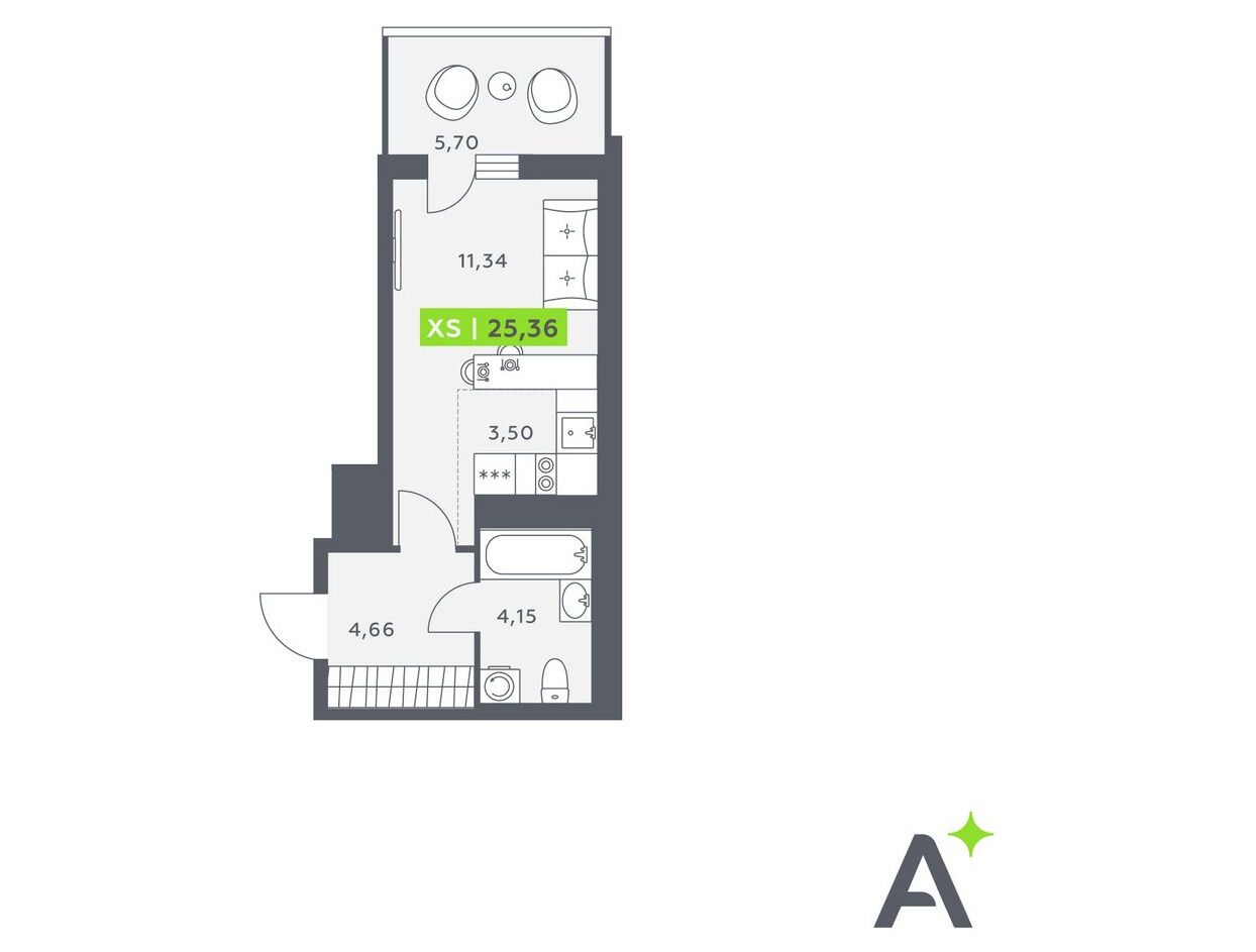 Планировка: Студия 26.34 м² в новостройке ЖК Аквилон Верба