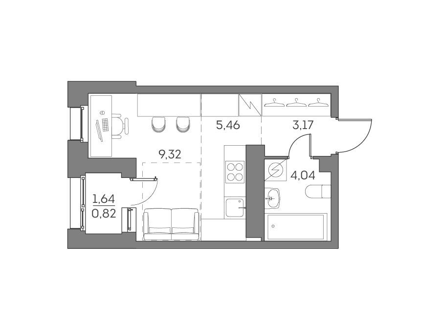 Планировка: Студия 22.81 м² в новостройке Аквилон Бисайд 2.0
