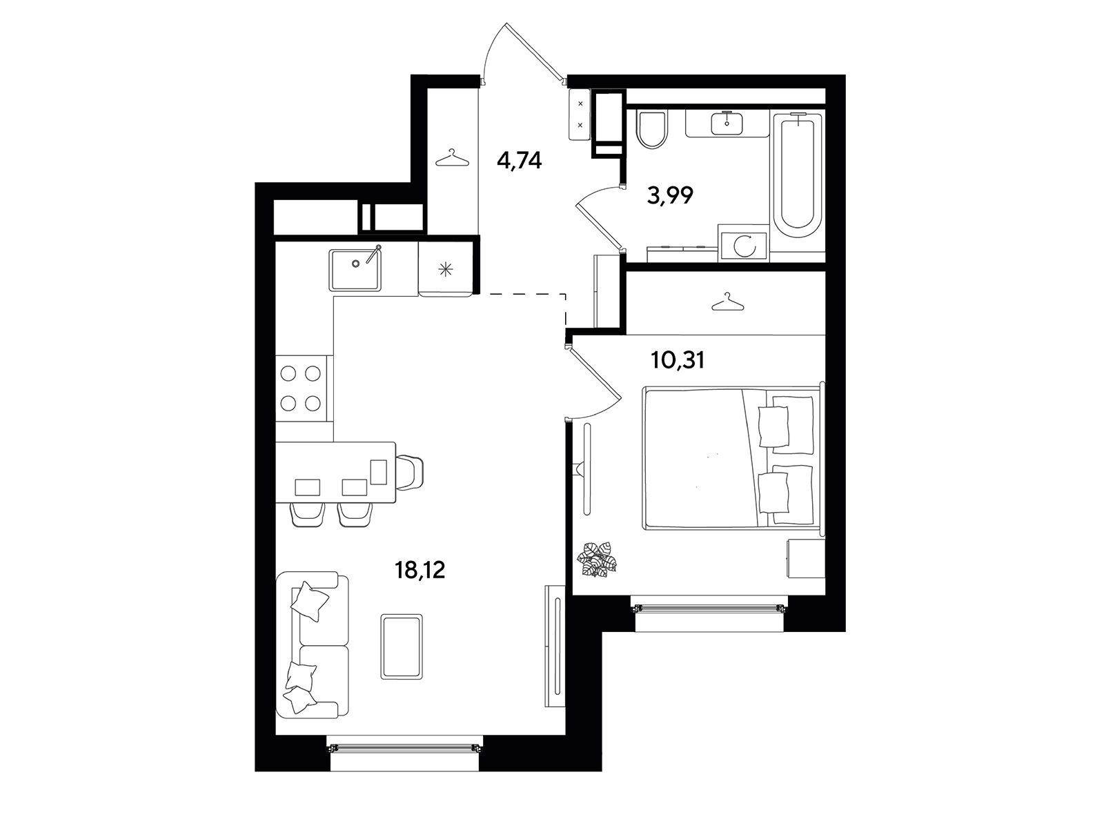 Планировка: 1-комн. квартира 37.16 м² в новостройке Догма Юкки 2