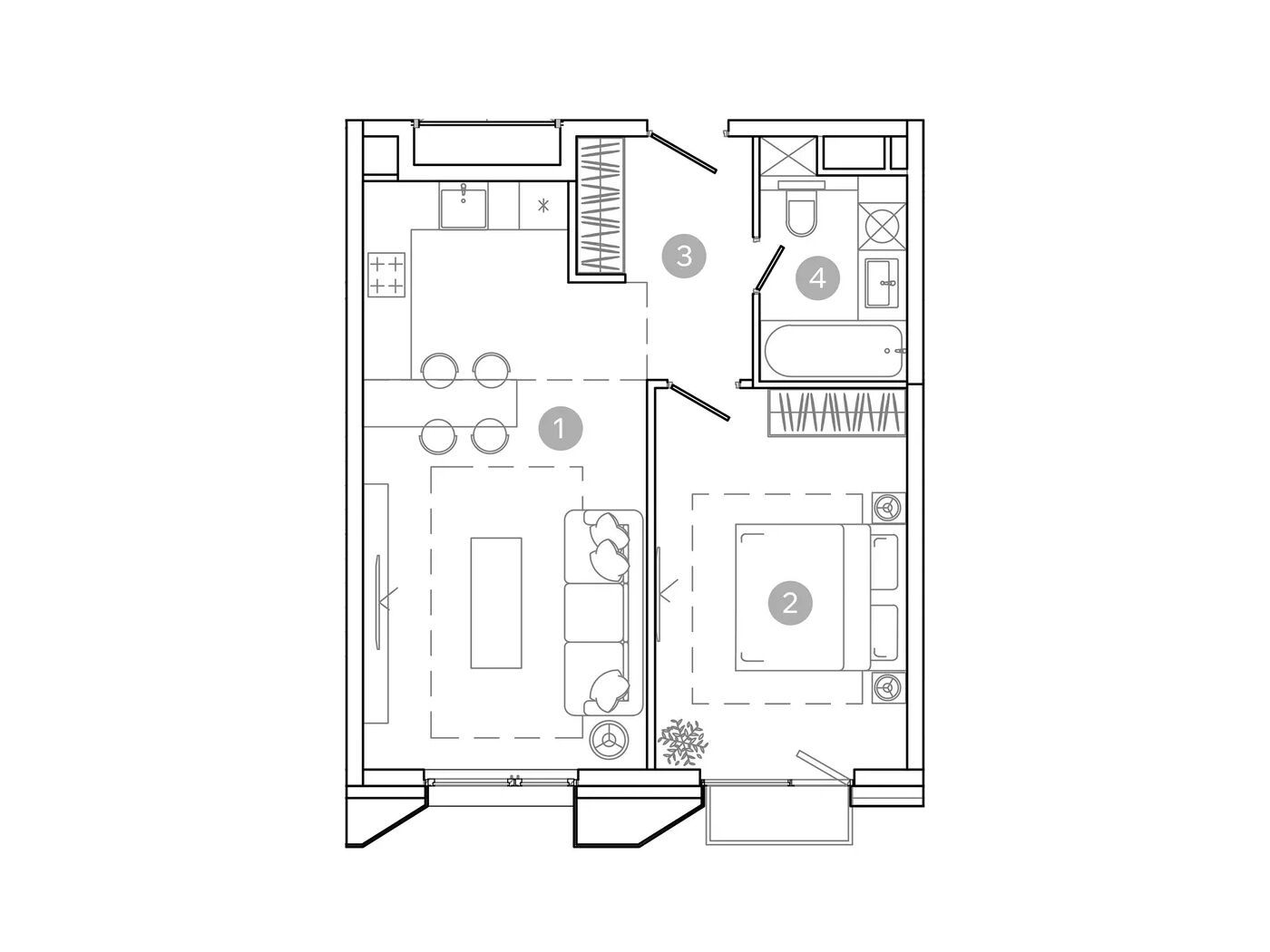 Планировка: 2-комн. квартира 48.20 м² в новостройке Уно.Соколиная гора
