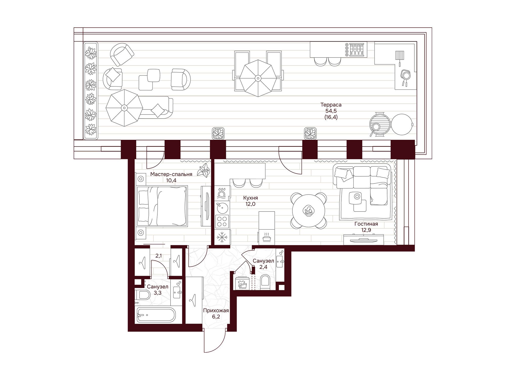 Планировка: 1-комн. квартира 65.70 м² в новостройке ЖК Дом 7 Даниловский