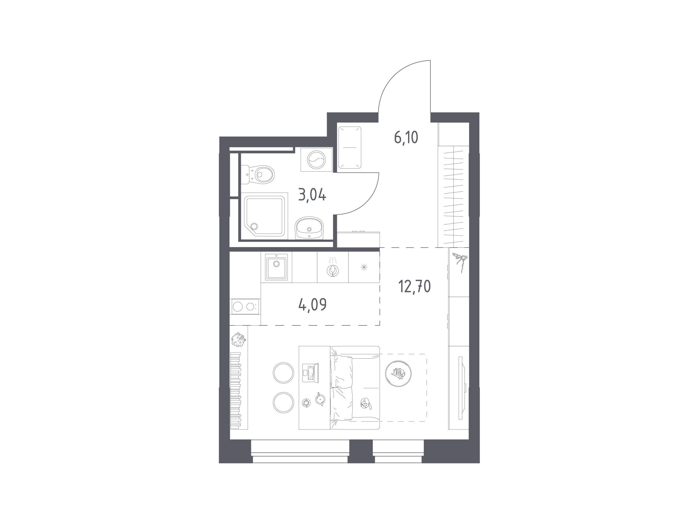 Планировка: Студия 25.93 м² в новостройке Богдановский Лес