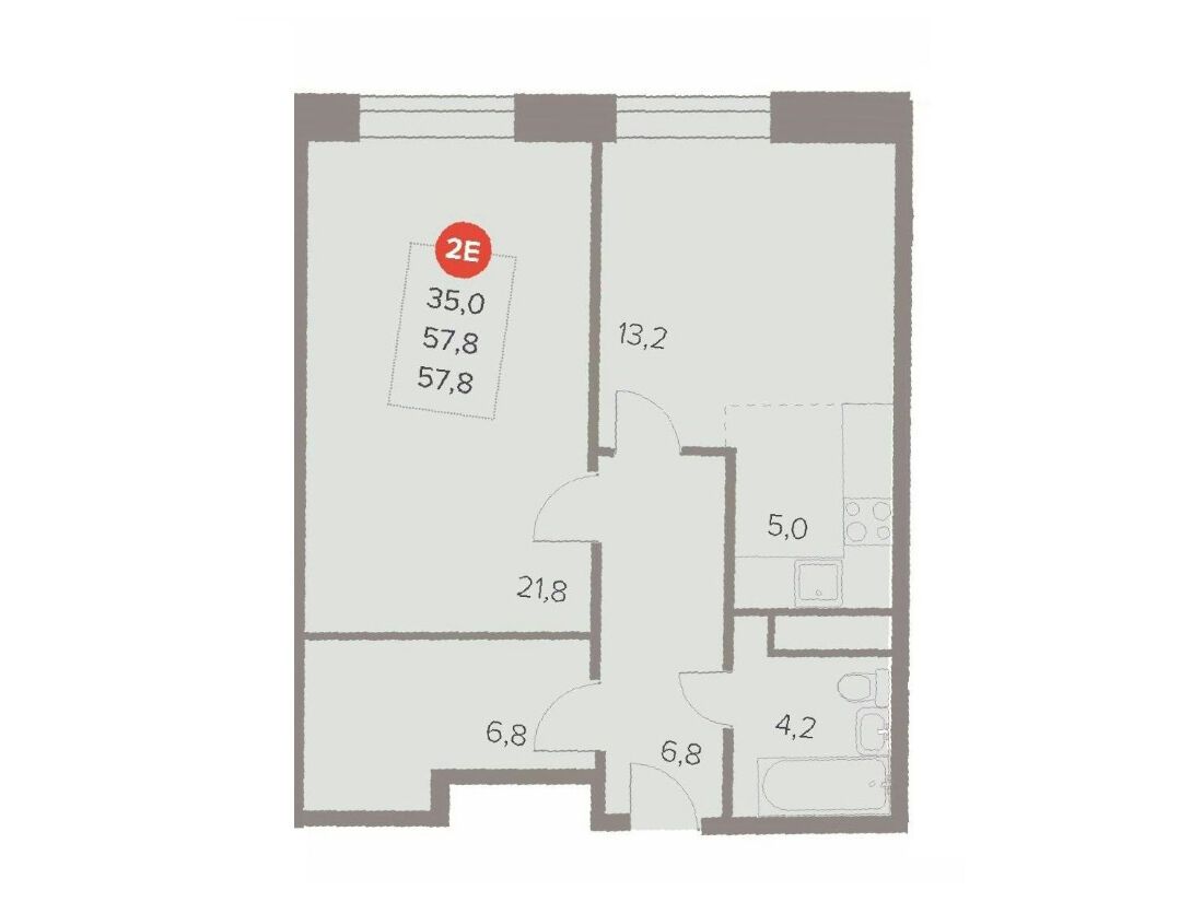 Планировка: 2-комн. квартира 57.80 м² в новостройке ЖК Отлично