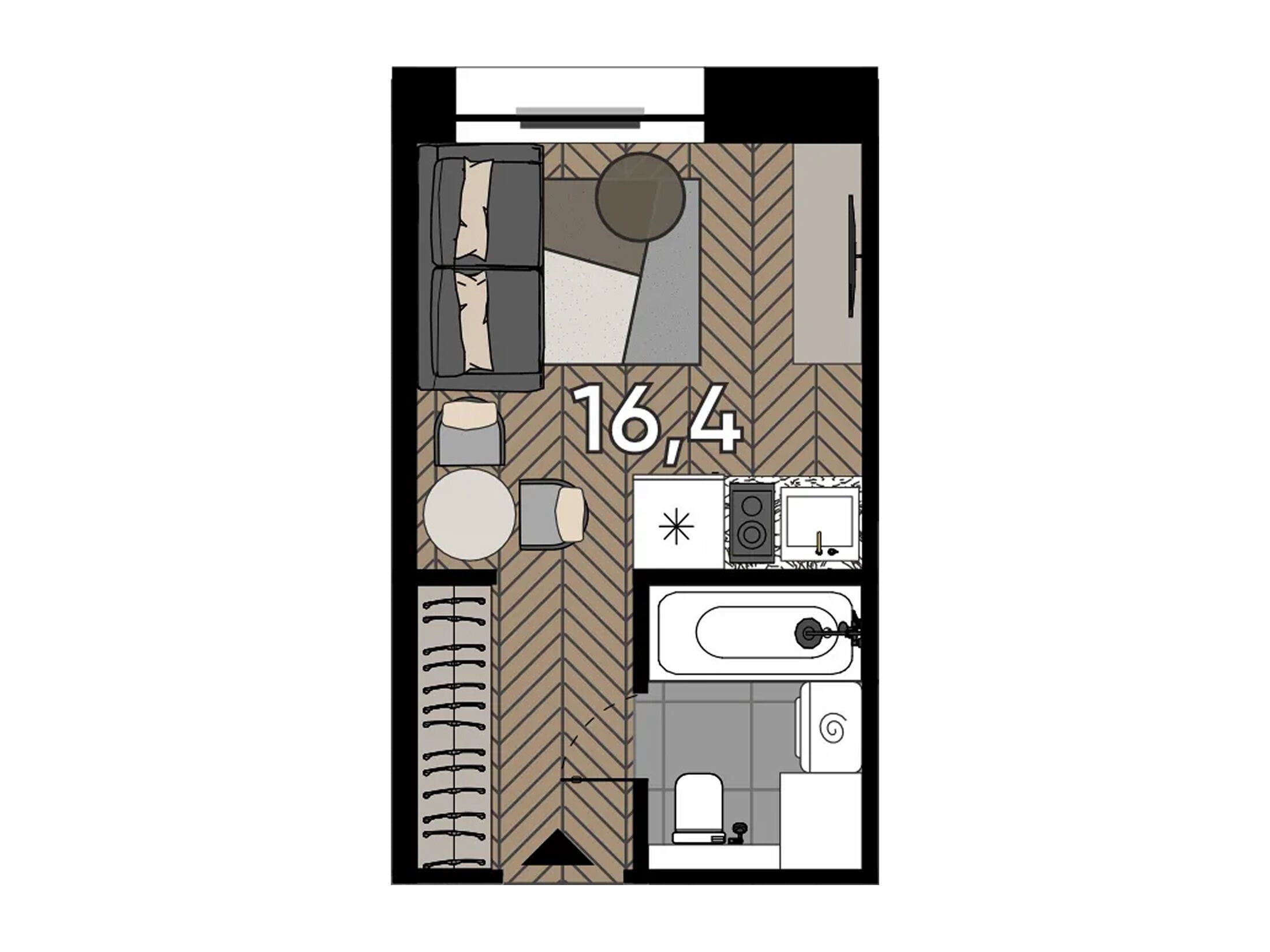 Планировка: Студия 16.40 м² в новостройке Зорге 9